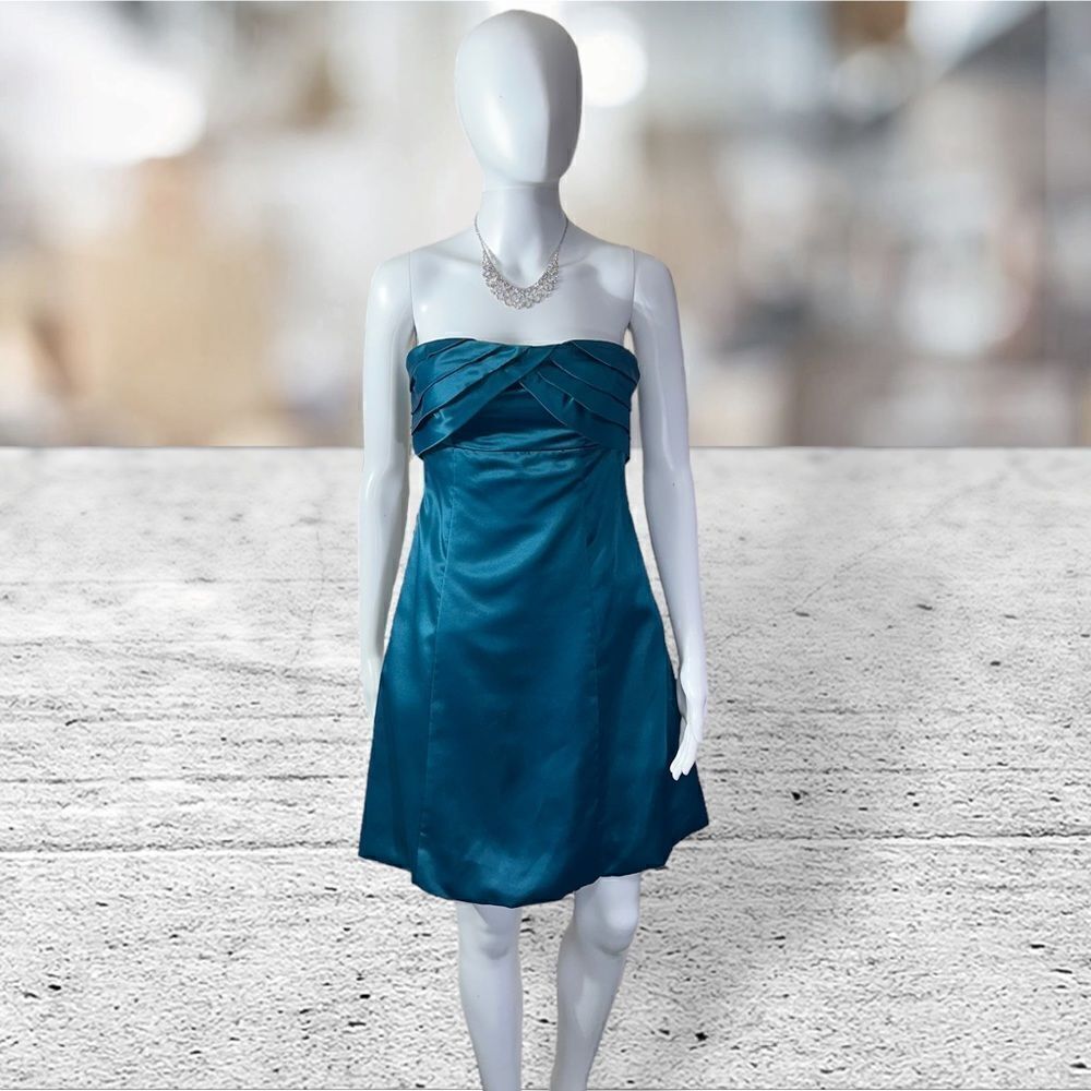 Jessica Simpson Strapless Ruffle Back Teal Mini Dress